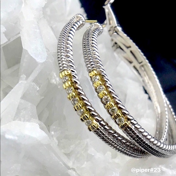 Judith Ripka Jewelry - EUC Judith Ripka JR TWO Pave Diamond Large Linen 1.5” Hoop Earrings